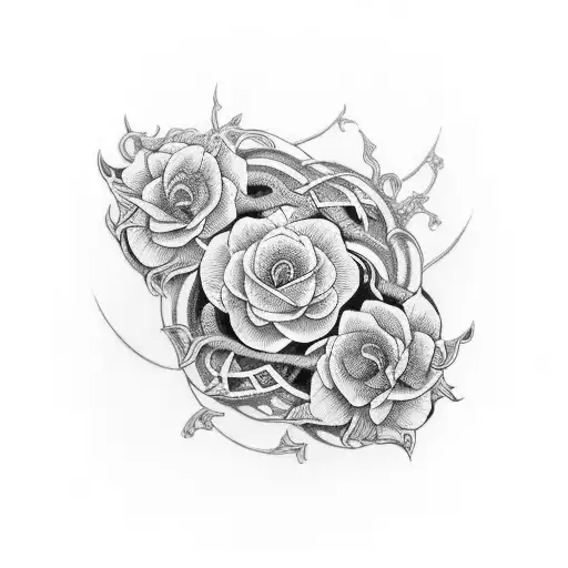 ouroboros surrounding blooming gardenias tattoo design idea