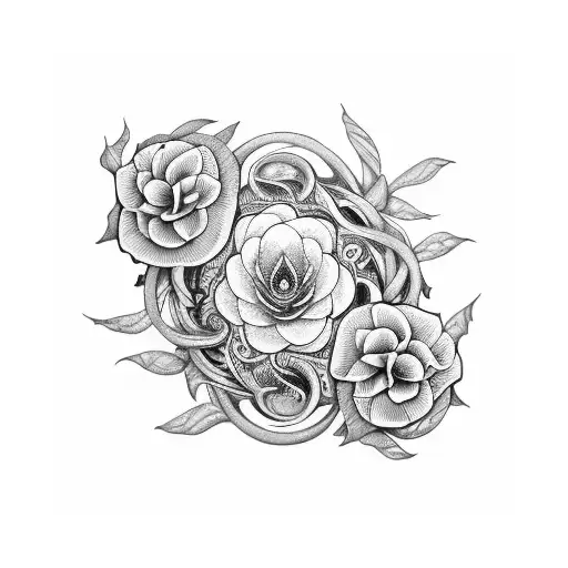 intricate ouroboros intertwined with blooming gardenias tattoo design idea