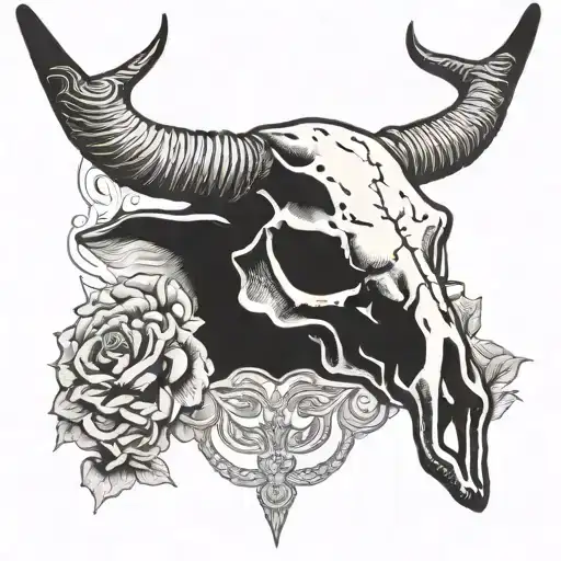 longhorn skull with panties hanging off the skull  tattoo design idea