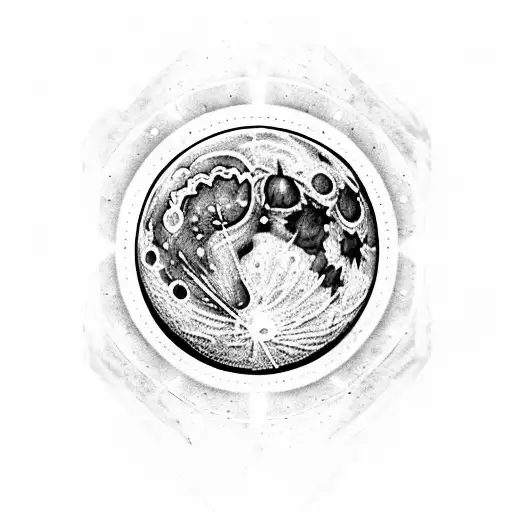 The moon is full and shines An evil blinding light Under a monolith, her likeness Marble white tattoo design idea