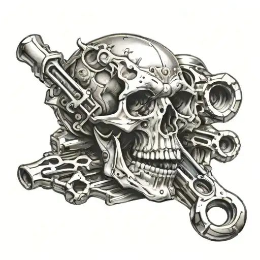 automotive skull wrenches tattoo design idea