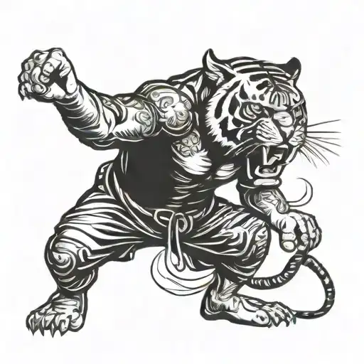 A fierce tiger in a Muay Thai fighting stance tattoo design idea