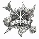 Use the words 'No Matter what' and the symbols of Power, Peace, Knowledge and the World  tattoo design idea