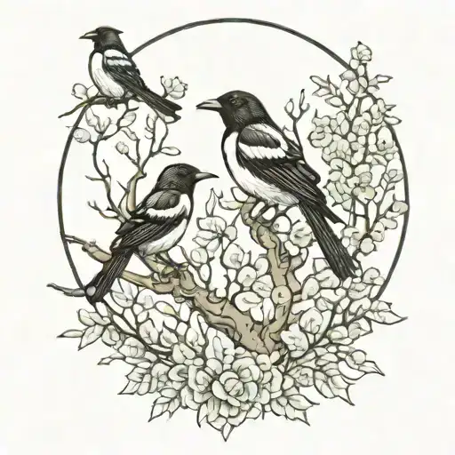 magpie forest trees background looking tattoo design idea