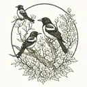 magpie forest trees background looking tattoo design idea