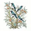 magpie forest trees background looking tattoo design idea