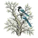 magpie forest trees background looking tattoo design idea