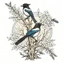 magpie forest trees background looking tattoo design idea