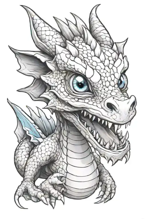 baby dragon blue eyes tattoo design idea