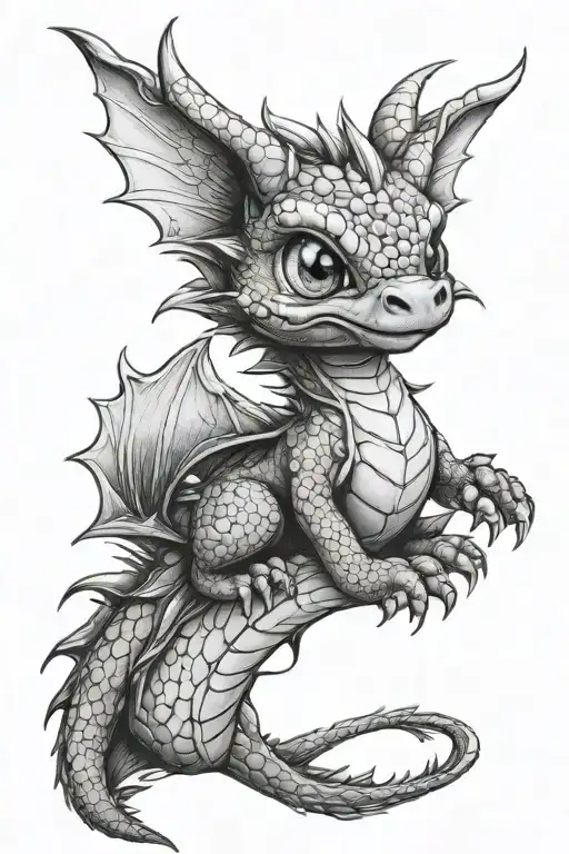 cute baby dragon blue eyes tattoo design idea
