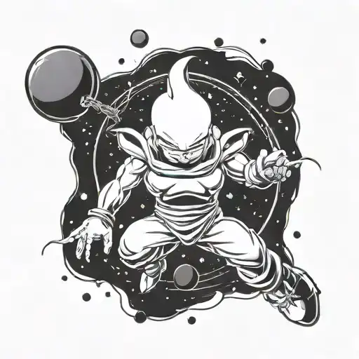 A minimalist tattoo of Kid Buu floating in space, capturing the client's love for both subjects in a simple yet striking way tattoo design idea