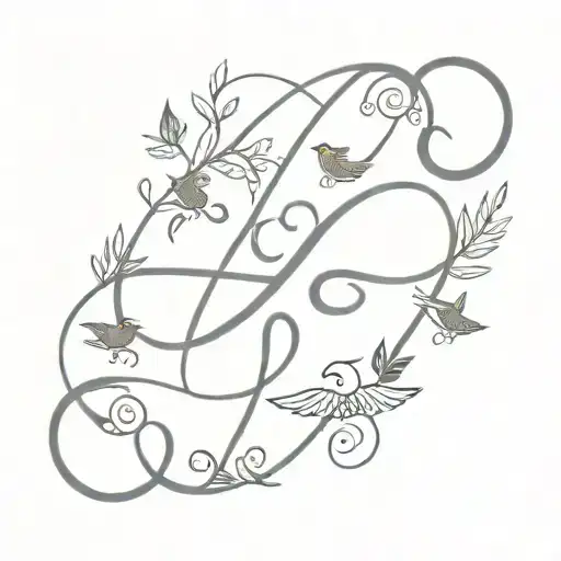 infinity symbol with 4 birds sitting with word sisters.  tattoo design idea