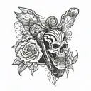 harley davidson motorcycle, roses, flames and skulls  tattoo design idea