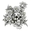 harley davidson motorcycle, roses, flames and skulls  tattoo design idea