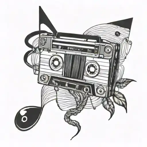 A cassette tape unraveling into a music staff  tattoo design idea