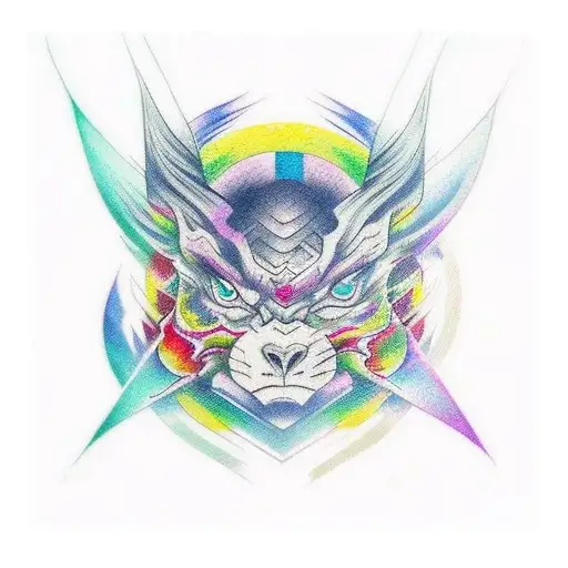 square tattoo placement of Douma from Demon slayer anime rainbow colored eyes looking at me tattoo design idea