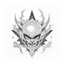 square tattoo placement of Douma from Demon slayer anime rainbow colored eyes looking at me tattoo design idea