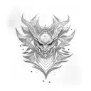 square tattoo placement of Douma from Demon slayer anime rainbow colored eyes looking at me tattoo design idea