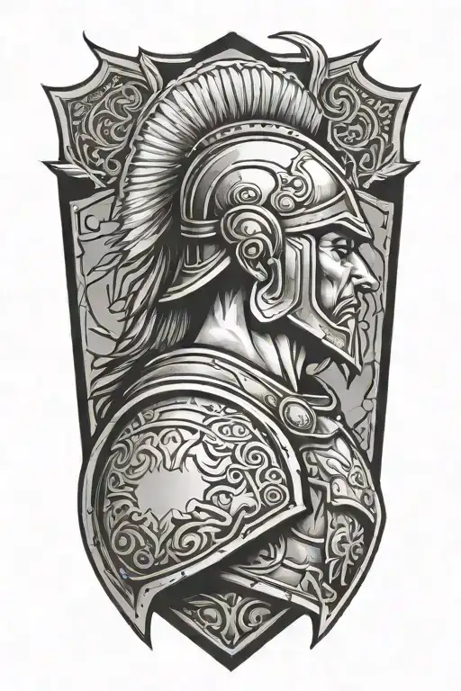 warrior with shield side view tattoo design idea