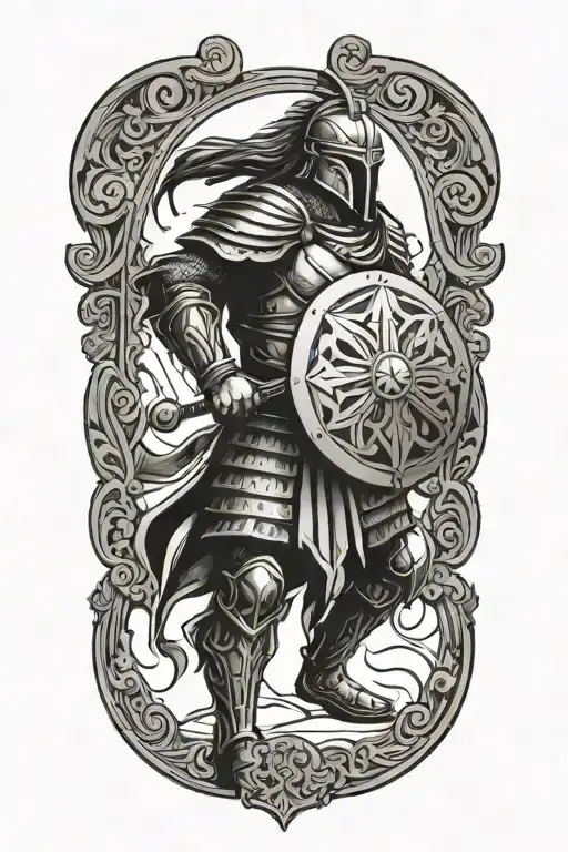 warrior with shield side view tattoo design idea