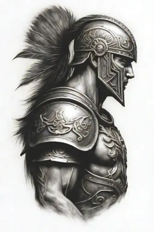warrior with shield side view tattoo design idea