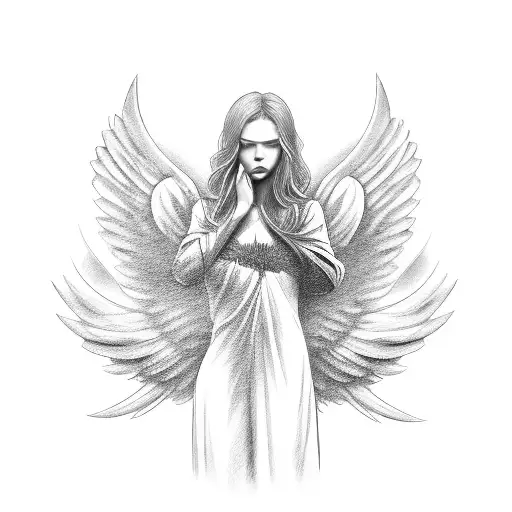 female guardian angel with blurred face tattoo design idea
