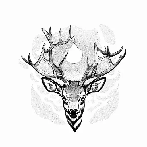 elk on a mountain with sun tattoo design idea