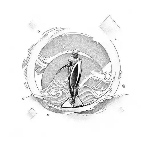 surfing one waves, cars, architecture and happy lifd tattoo design idea