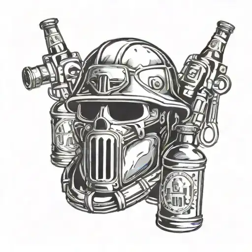 A soldier's helmet with beer bottles as grenades, showcasing the client's occupation as a soldier and love for beer tattoo design idea