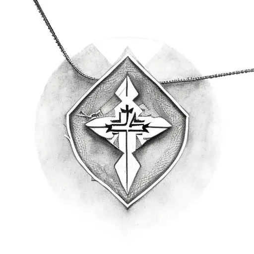 big arrowhead with small cross necklace wrapped around  tattoo design idea