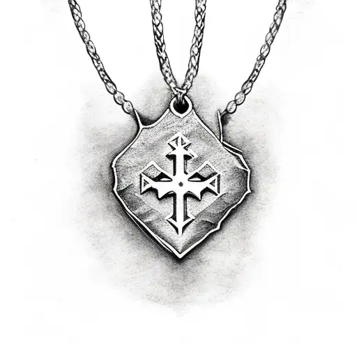 big arrowhead with cross necklace wrapped around  tattoo design idea