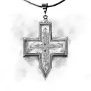 big arrowhead with small cross necklace wrapped around  tattoo design idea