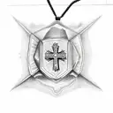 big arrowhead with small cross necklace wrapped around  tattoo design idea