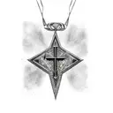 big arrowhead with cross necklace wrapped around  tattoo design idea