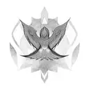 symmetrical Geometric Phoenix flying towards Photorealistic full moon tattoo design idea