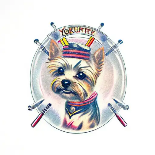 yorkie dog samurai swinging sword tattoo design idea