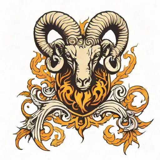 aries zodiac sign ram horns fire flames tattoo design idea