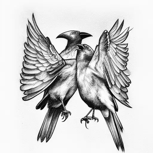 two crows, facing each other while flying tattoo design idea