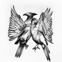 two crows, facing each other while flying tattoo design idea