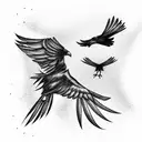 two crows, facing each other while flying tattoo design idea
