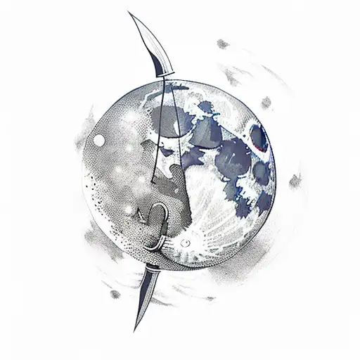 moon with christian sword verically tattoo design idea