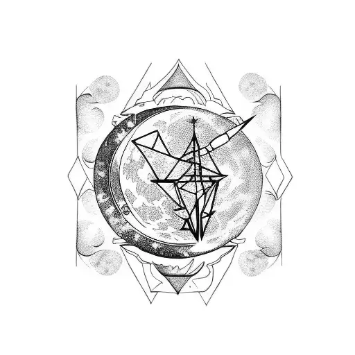 moon with christian sword verically tattoo design idea