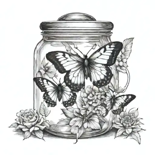dead butterfly in jar with soul leaving the body tattoo design idea