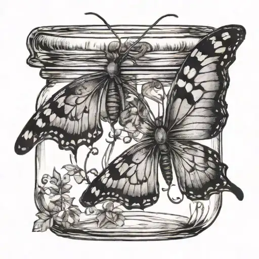 dead butterfly in jar with soul leaving the body tattoo design idea