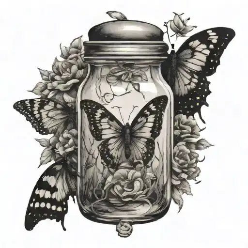 dead butterfly in jar with soul leaving the body tattoo design idea