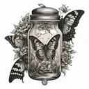 dead butterfly in jar with soul leaving the body tattoo design idea