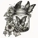dead butterfly in jar with soul leaving the body tattoo design idea