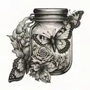 dead butterfly in jar with soul leaving the body tattoo design idea