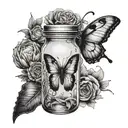 dead butterfly in jar with soul leaving the body tattoo design idea