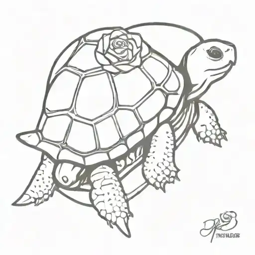 tortoise with a rose as his shell tattoo design idea